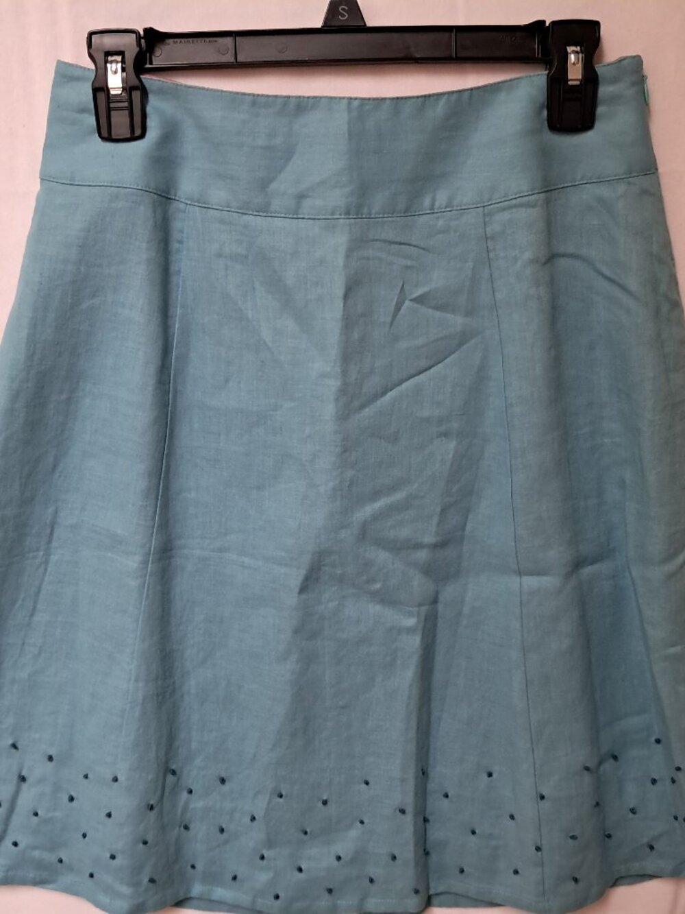 Boden Blue Linen Blend A-Line Skirt with Embroidered Dot Hem US 4R UK 8R